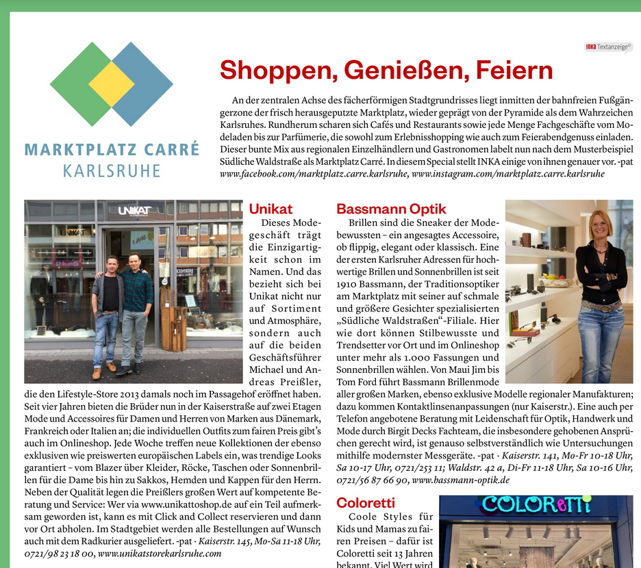 Marktplatz Carré Karlsruhe: Mode in Karlsruhe I UNiKAT Store 